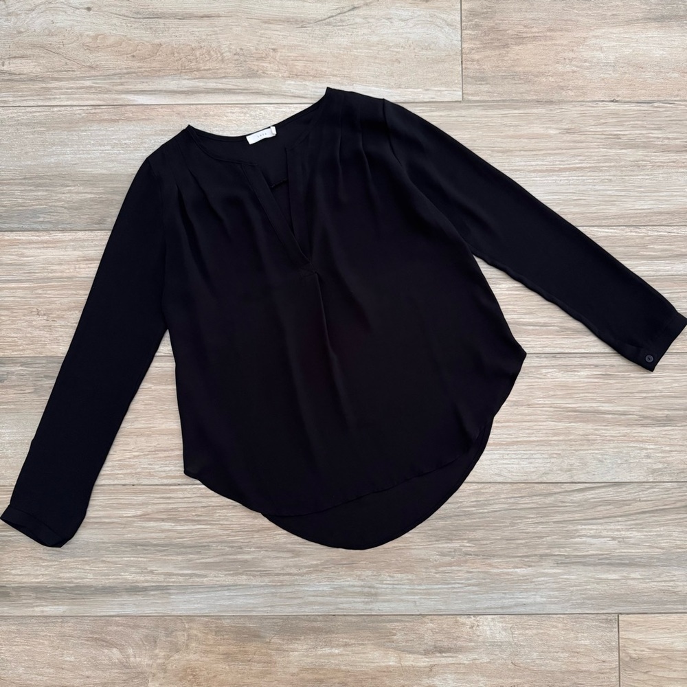 Lush Black Split Neck Blouse